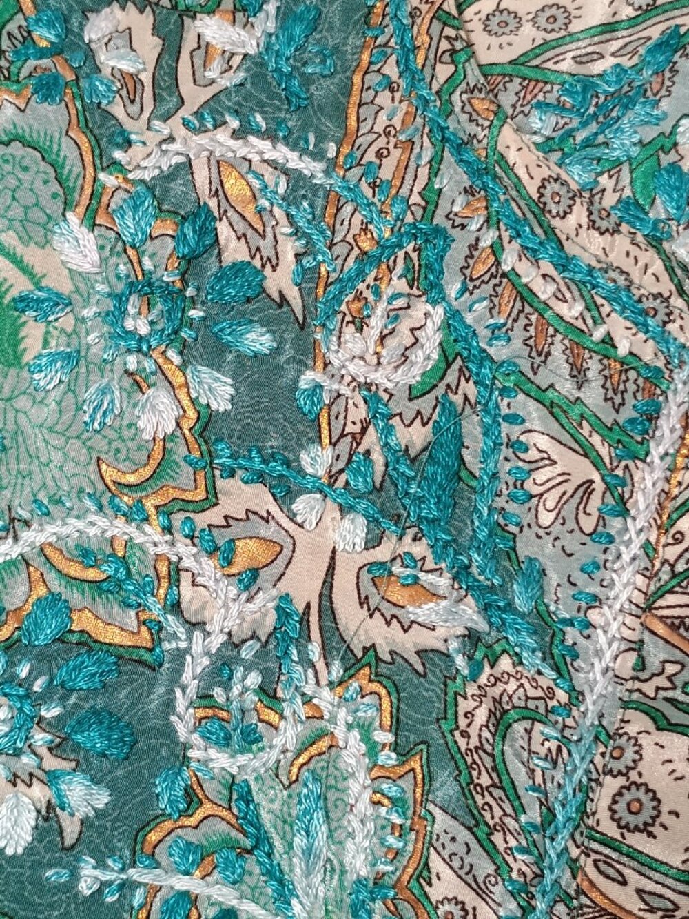 Natura Portugal Teal Paisley Embroidered Boho Sleeveless Blouse XS - Picture 6 of 11